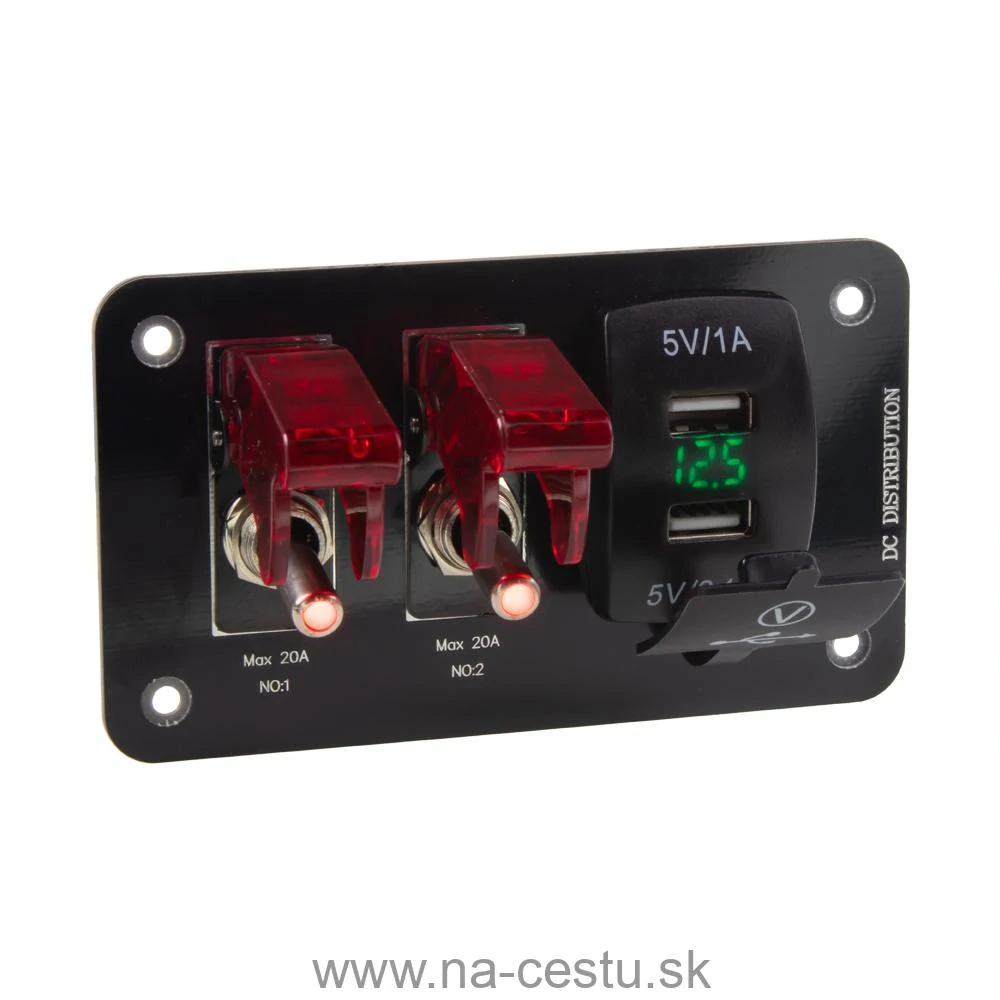 Panel s 2x spínačom + 2x USB + voltmeter