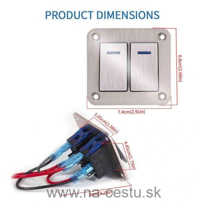 Hliníkový panel s 2 vypínačmi Rocket switch 12/24V - modré podsvietenie