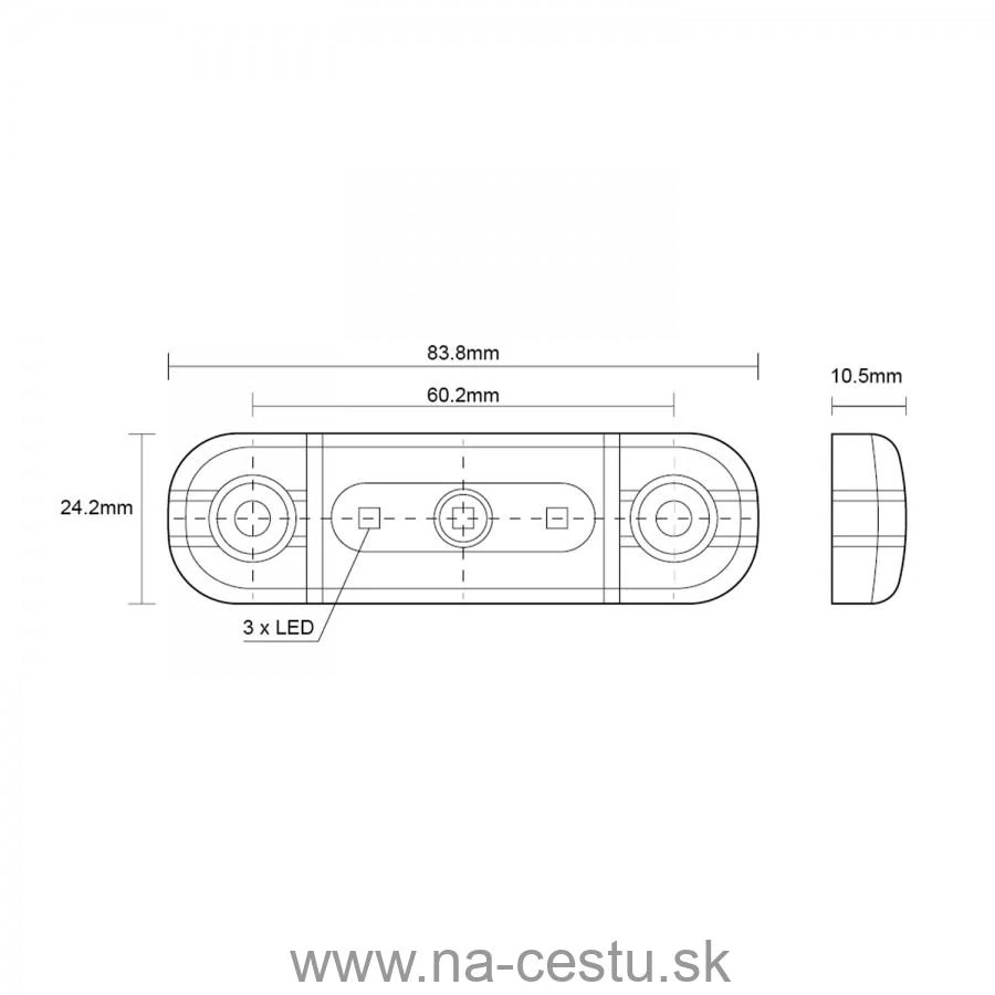 Obrysové svetlo 3LED 12/24V tmavo biele