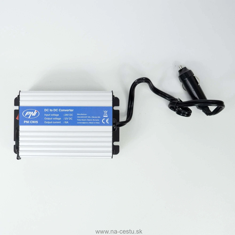 Menič napätia PNI CN15 180W, 24V-12V, 15A, USB 2.0