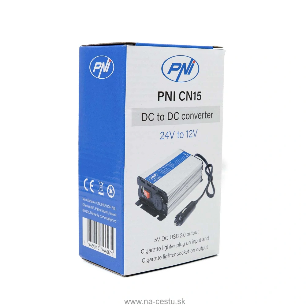 Menič napätia PNI CN15 180W, 24V-12V, 15A, USB 2.0