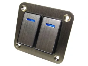 Hliníkový panel s 2 vypínačmi Rocket switch 12/24V - modré podsvietenie