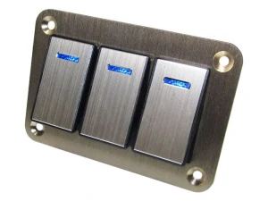 Hliníkový panel s 3 vypínačmi Rocket switch 12/24V - modré podsvietenie